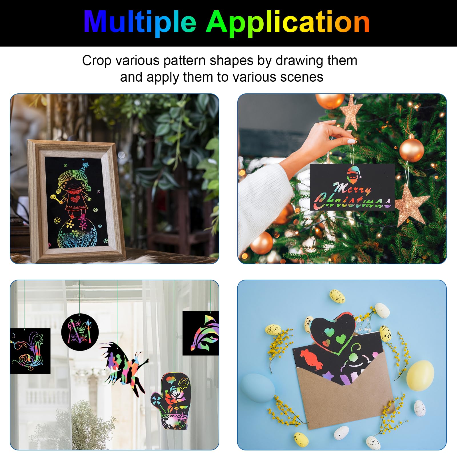 Cityrosy Scratch Art Paper Rainbow Sets- Black Scratch Off Paper for Kids Magic Rainbow Scratch Off Set Crafts Supplies Kits for Age 3-12 Kids for Party Games Easter Christmas Birthday Gift