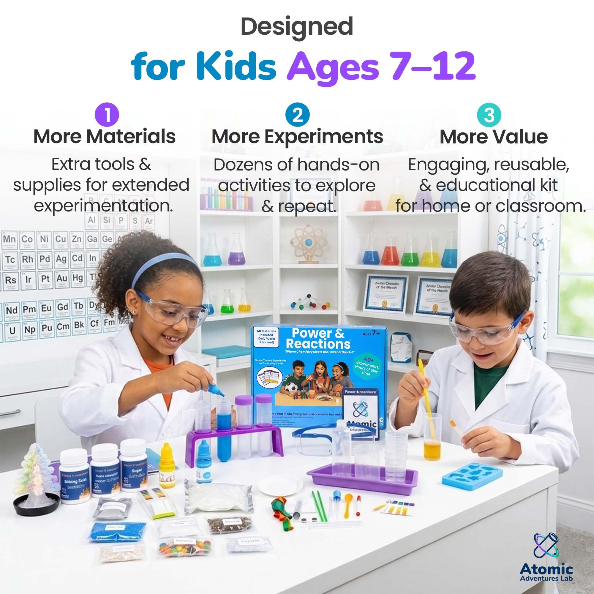 Atomic Adventures Lab Science Experiment Kit for Kids Ages 8-12 Years - Chemistry Kit Designed By a PhD Chemist & Mom, 46 Hands-On STEM Educational Activities, Gifts for Boys & Girls