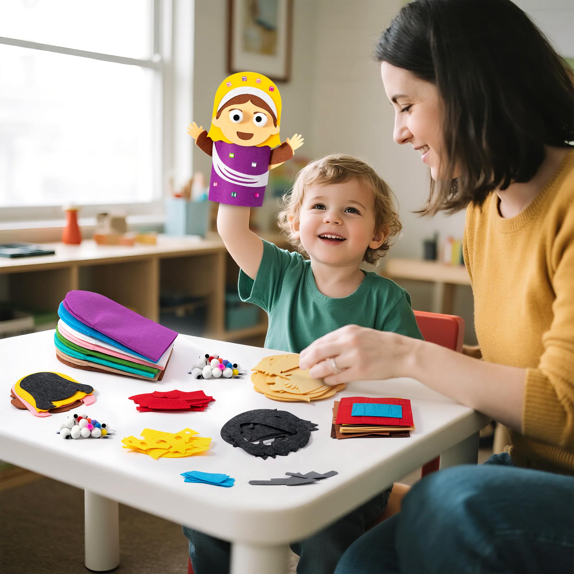 WATINC Hand Puppet Making Kit - 10pcs Felt Sock Puppet Toys, Storytelling Role Play Party Supplies