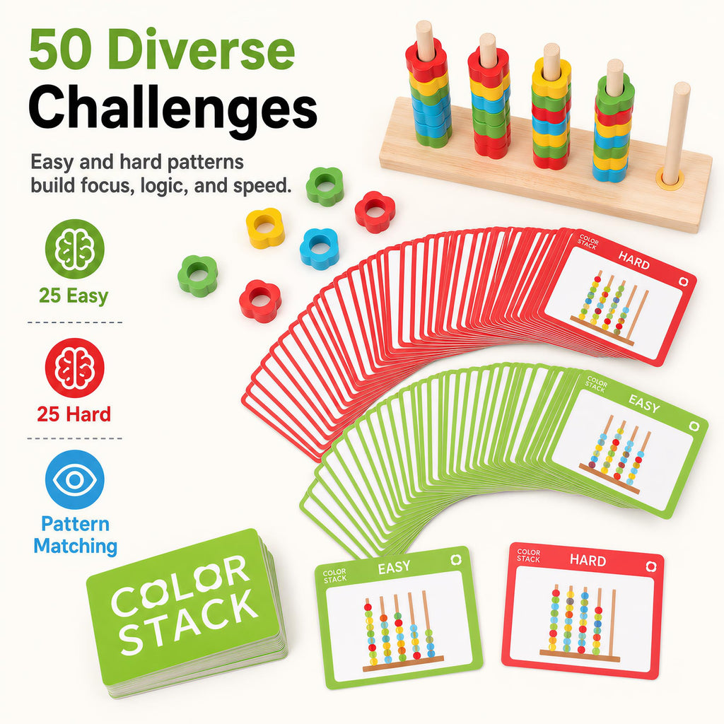 2 Pack Color Stack Challenge Game, Fast-Paced Color Matching Puzzle Game