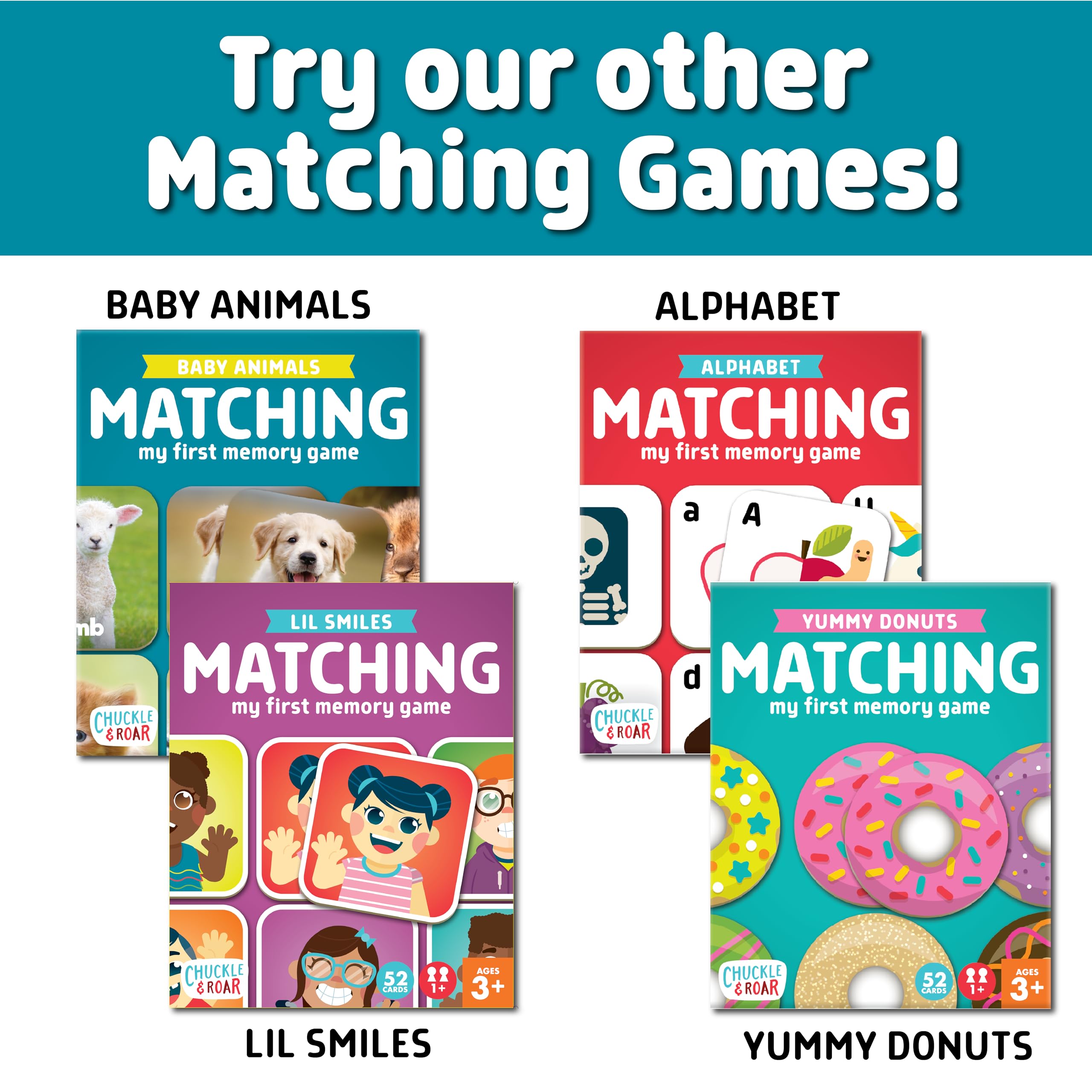 Chuckle & Roar Baby Animals Memory Matching Game, CR Matching, 3+, 52 Cards