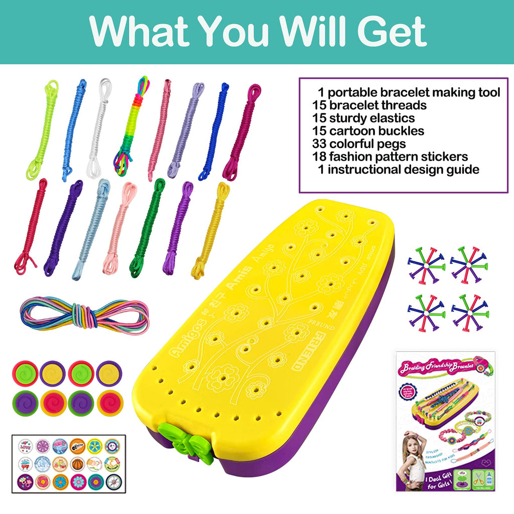 Friendship Bracelet Making Kit, Arts and Crafts String Maker Tool, DIY Bracelet Set, Kids Travel Activity, Ages 7-12 Year Old Girls Gifts