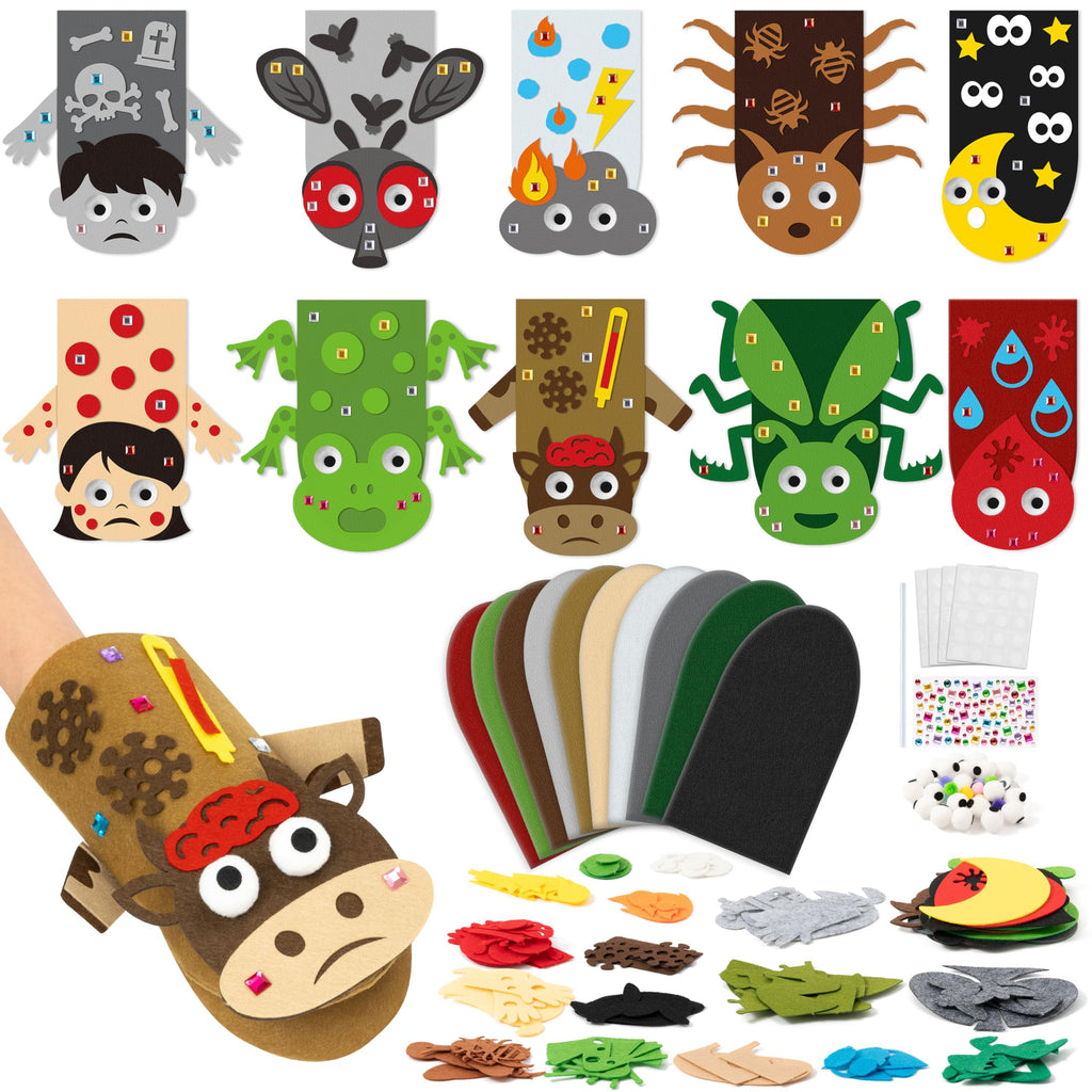 WATINC Hand Puppet Making Kit - 10pcs Felt Sock Puppet Toys, Storytelling Role Play Party Supplies